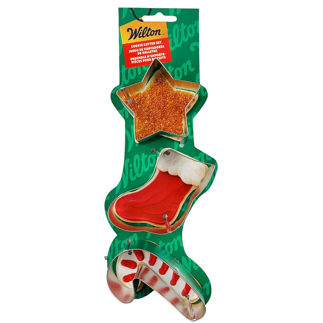 Wilton Christmas Cookie Cutter Set – Star, Stocking and Candy Cane – 3 Piece