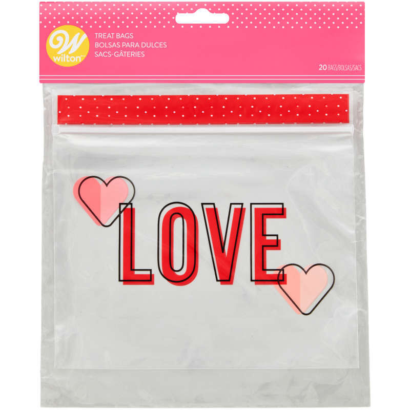 Wilton Clear “LOVE" and Hearts Valentine's Day Resealable Treat Bags, 20-Count