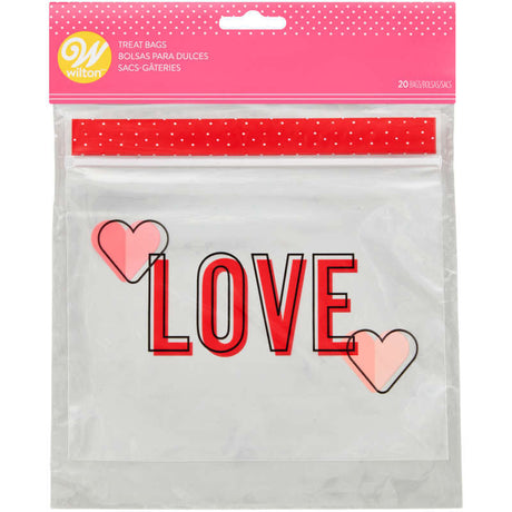 Wilton Clear “LOVE" and Hearts Valentine's Day Resealable Treat Bags, 20-Count