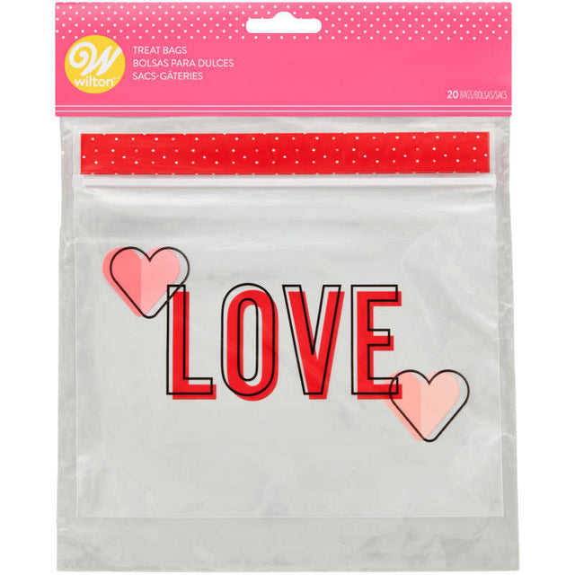 Wilton Clear “LOVE" and Hearts Valentine's Day Resealable Treat Bags, 20-Count