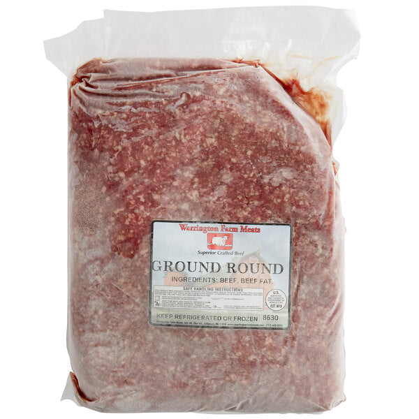 Warrington Farm Meats 90% Lean / 10% Fat Frozen Ground Round Beef 5 lb. - 4/Case