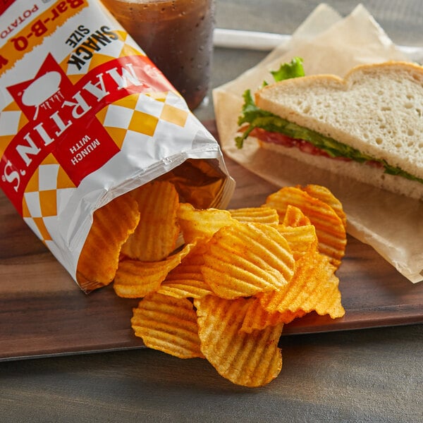 Martin's 1.5 oz. Bag of Bar-B-Q Waffle Cut Potato Chips - 42/Case