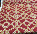 P Kaufmann Pavilion Fretwork Cotton Fabric - Rouge Red Gold Fretwork, 54" Width (1 Yard)