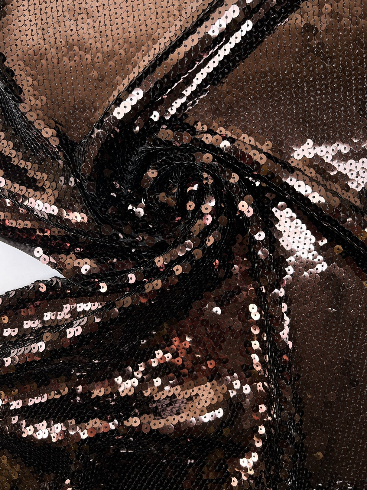 Sequined Brown Black Knitted Fabric
