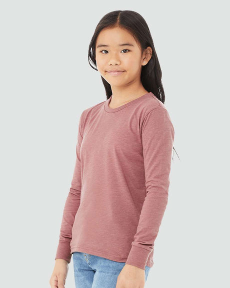 BELLA + CANVAS Youth Heather CVC Crewneck Long Sleeve Tee - 3501YCVC in Heather Deep Teal