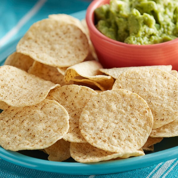 Mission 2 lb. Unsalted White Round Corn Tortilla Chips - 6/Case
