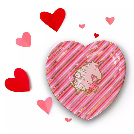 8 Ct. Valentine's Day Unicorn & Gold Foil Paper Dessert Plates 7.5"