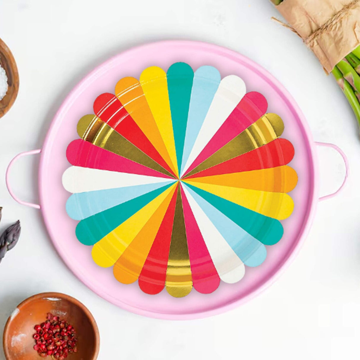 8 Count Multicolored Paper Dinner Plates Disposable Party Celebrations Bright 9"