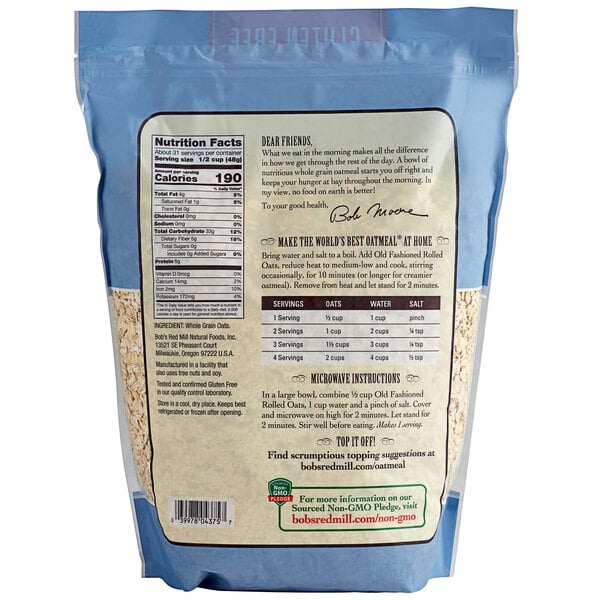 Bob's Red Mill 52 oz. Gluten-Free Whole Grain Rolled Oats - 4/Case