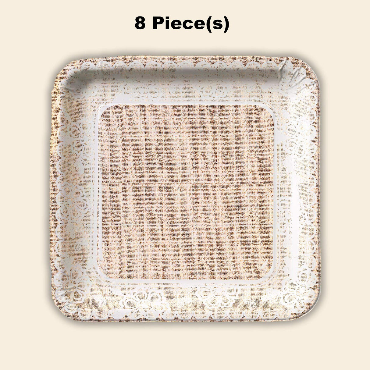 8 Count Burlap and Lace Square Paper Dessert Plates 7 Inch Print Plates & Bowls