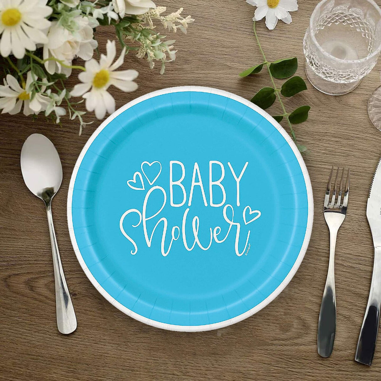 8 Count Blue Hearts Baby Shower Paper Dessert Plates 7 Inch Disposable Tableware for Boys Celebration