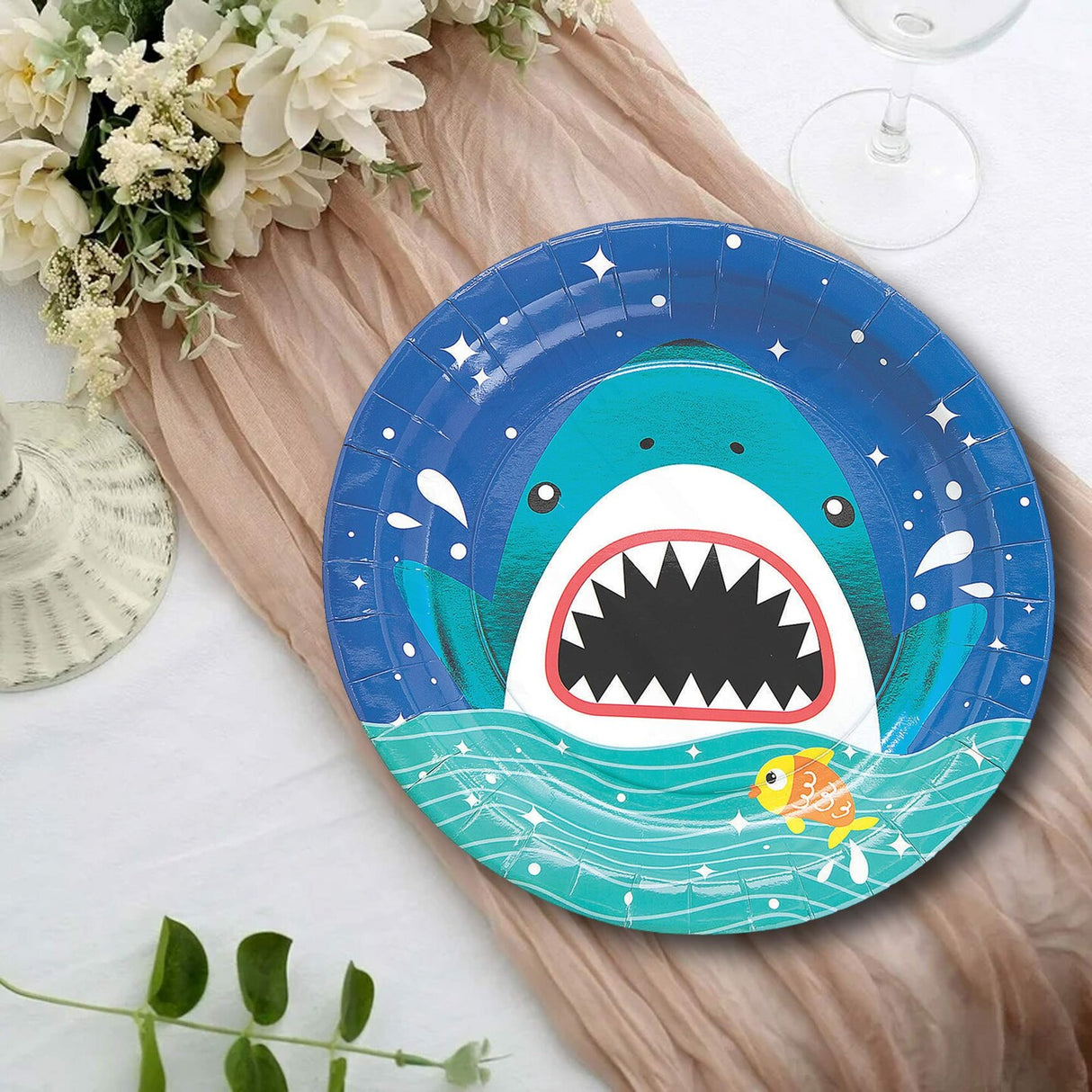 8 Count Shark Party Paper Dinner Plates 9" Ocean Theme Disposable Plates for Kids Birthday & Pool Parties