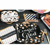8 Count Black and Gold Congrats Graduation Party Square Paper Dinner Plates 9 1/4 Inch