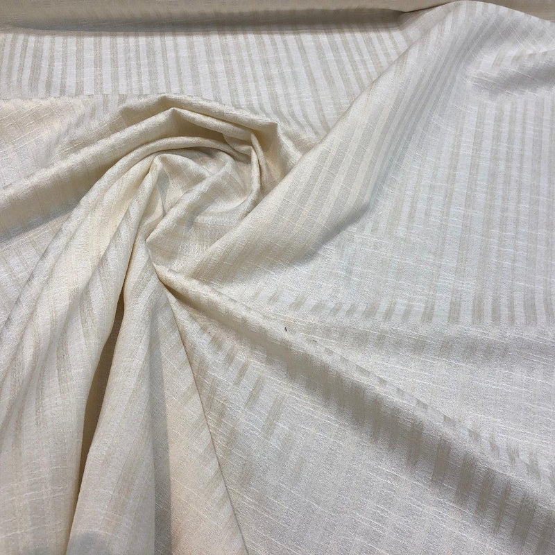 Highland Buff Stripes Cotton Polyester Fabric - Cream Textured Horizontal Stripes, 54" Width (1 Yard)