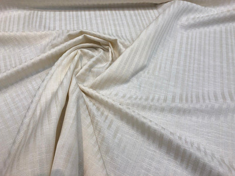 Highland Buff Stripes Cotton Polyester Fabric - Cream Textured Horizontal Stripes, 54" Width (1 Yard)