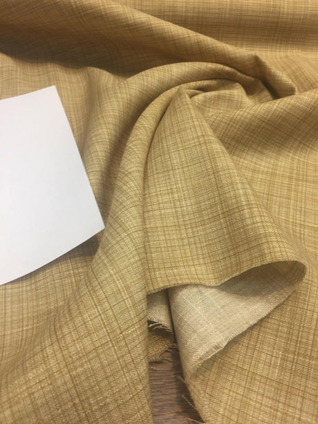 P/K Alena Plaid Tahiti Linen Style Polyester Fabric - Antique Gold Plaid, 9" Repeat (1 Yard)