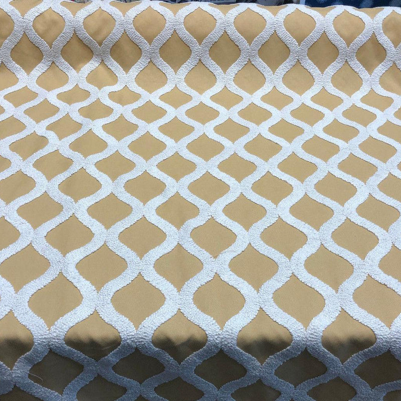 Valiant Time Polyester Fabric - Wheat Gold Embroidered Modern Rope Pattern, 54" Width (1 Yard)