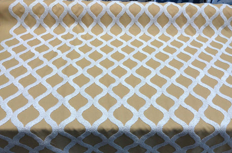 Valiant Time Polyester Fabric - Wheat Gold Embroidered Modern Rope Pattern, 54" Width (1 Yard)