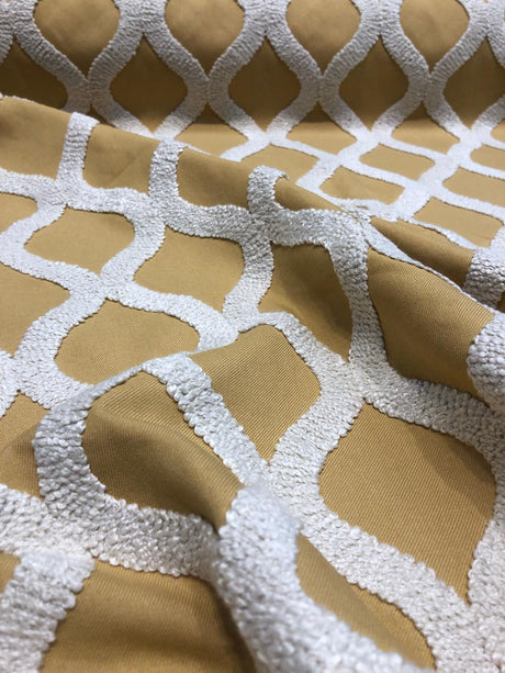 Valiant Time Polyester Fabric - Wheat Gold Embroidered Modern Rope Pattern, 54" Width (1 Yard)