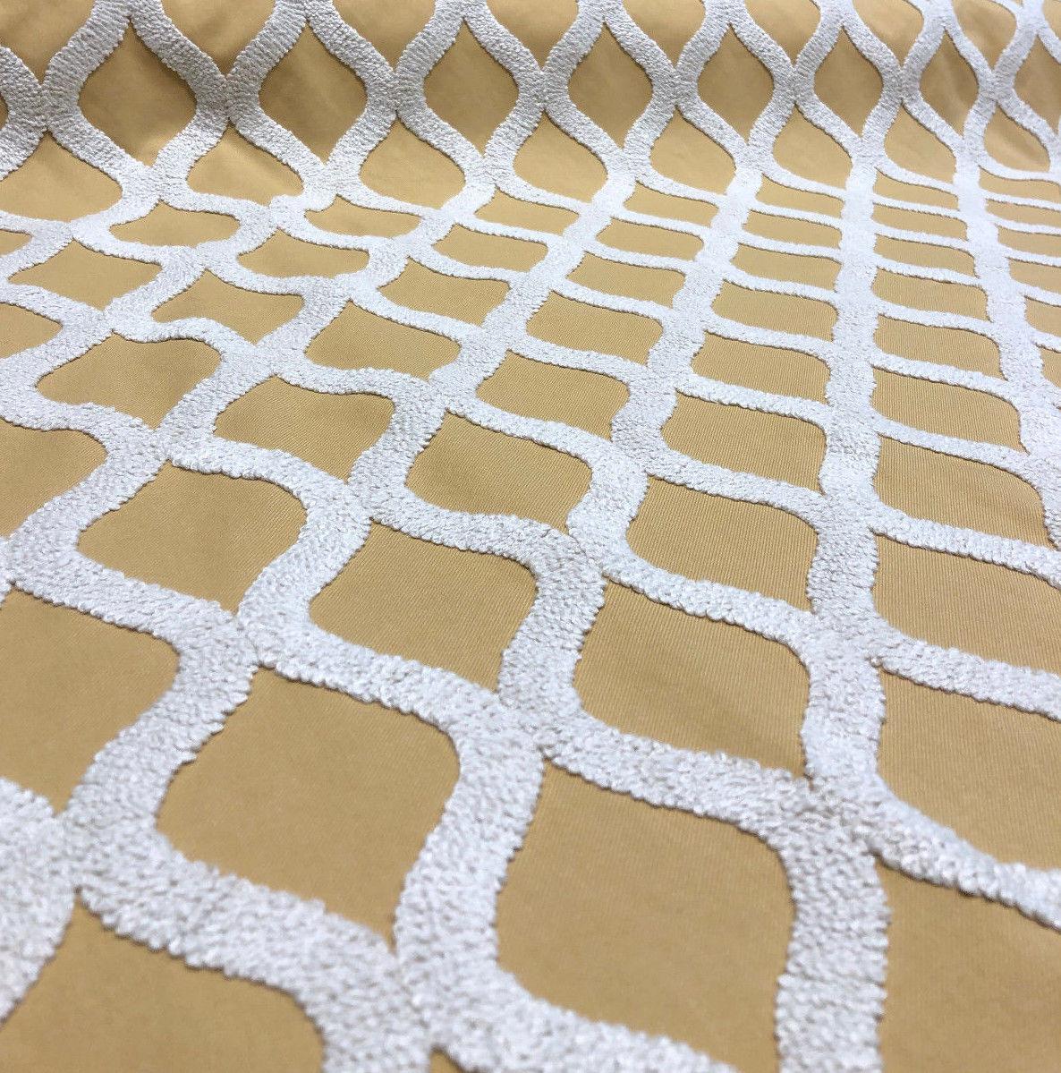Valiant Time Polyester Fabric - Wheat Gold Embroidered Modern Rope Pattern, 54" Width (1 Yard)