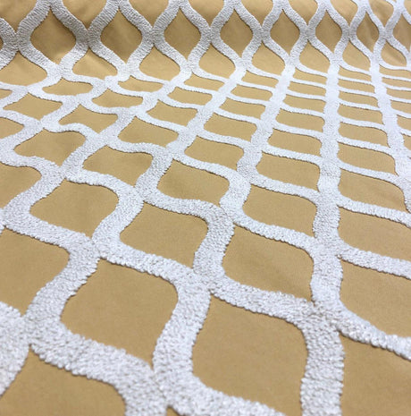 Valiant Time Polyester Fabric - Wheat Gold Embroidered Modern Rope Pattern, 54" Width (1 Yard)