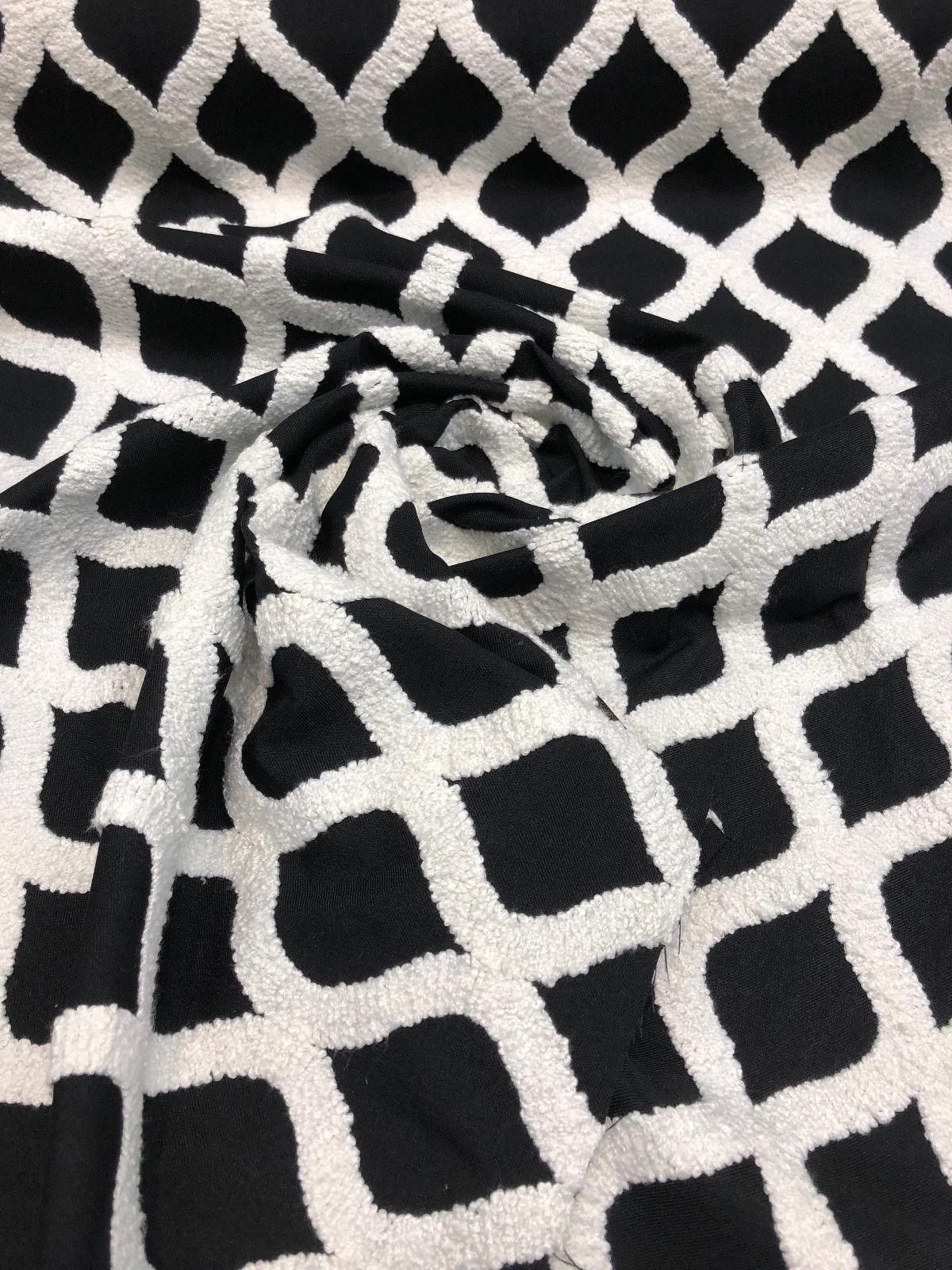 Valiant Time Polyester Fabric - Black Embroidered Modern Rope, 54" Width (1 Yard)