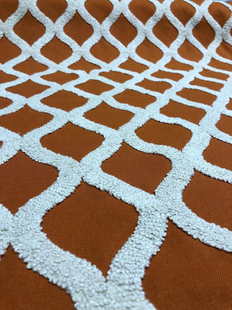 Valiant Time Polyester Embroidered Fabric - Spice Orange Modern Rope Pattern, 54" Width (1 Yard)