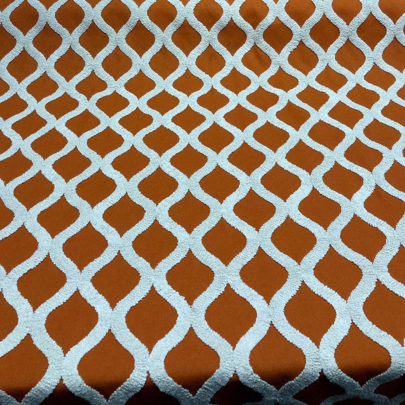 Valiant Time Polyester Embroidered Fabric - Spice Orange Modern Rope Pattern, 54" Width (1 Yard)