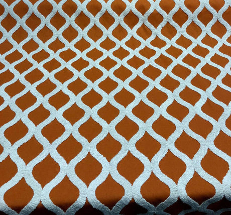 Valiant Time Polyester Embroidered Fabric - Spice Orange Modern Rope Pattern, 54" Width (1 Yard)