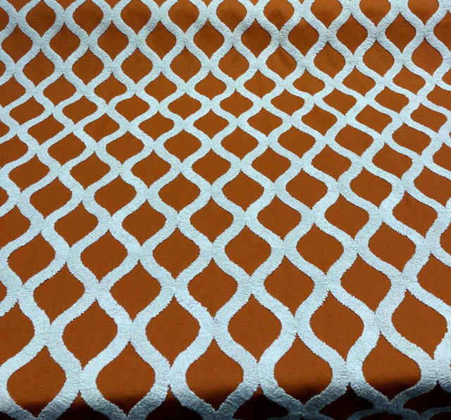 Valiant Time Polyester Embroidered Fabric - Spice Orange Modern Rope Pattern, 54" Width (1 Yard)