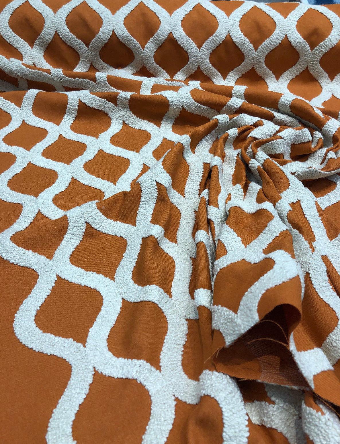 Valiant Time Polyester Embroidered Fabric - Spice Orange Modern Rope Pattern, 54" Width (1 Yard)