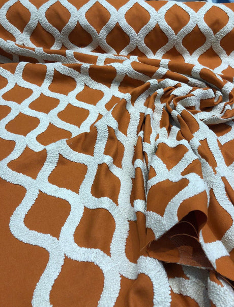 Valiant Time Polyester Embroidered Fabric - Spice Orange Modern Rope Pattern, 54" Width (1 Yard)