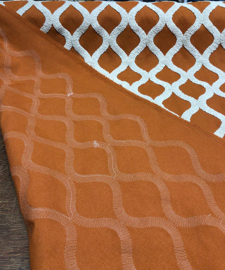 Valiant Time Polyester Embroidered Fabric - Spice Orange Modern Rope Pattern, 54" Width (1 Yard)