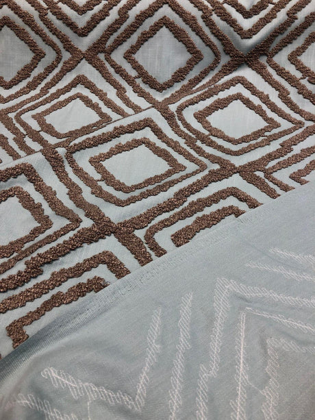 Valiant Attitude Spa Blue Rope Embroidered Fabric - Spa Blue Geometric Rope Embroidery, 54" Width (1 Yard)