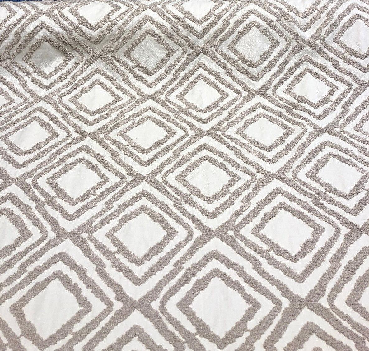 Valiant Attitude Cotton Polyester Rope Embroidered Fabric - Cream Geometric Pattern, 54" Width (1 Yard)