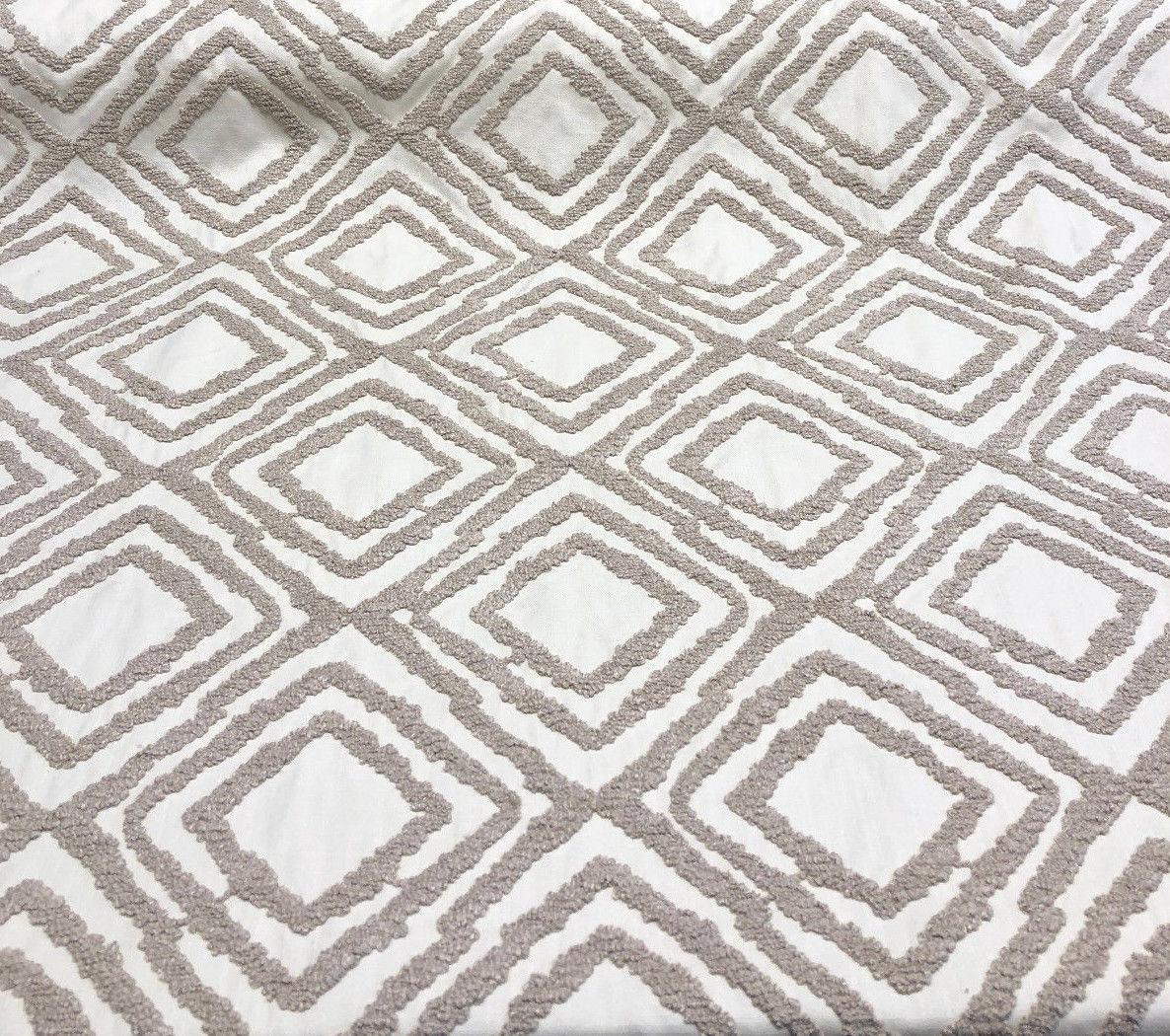 Valiant Attitude Cotton Polyester Rope Embroidered Fabric - Cream Geometric Pattern, 54" Width (1 Yard)