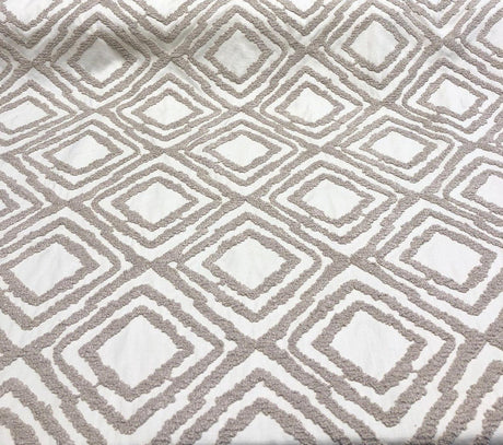 Valiant Attitude Cotton Polyester Rope Embroidered Fabric - Cream Geometric Pattern, 54" Width (1 Yard)