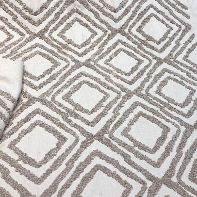 Valiant Attitude Cotton Polyester Rope Embroidered Fabric - Cream Geometric Pattern, 54" Width (1 Yard)