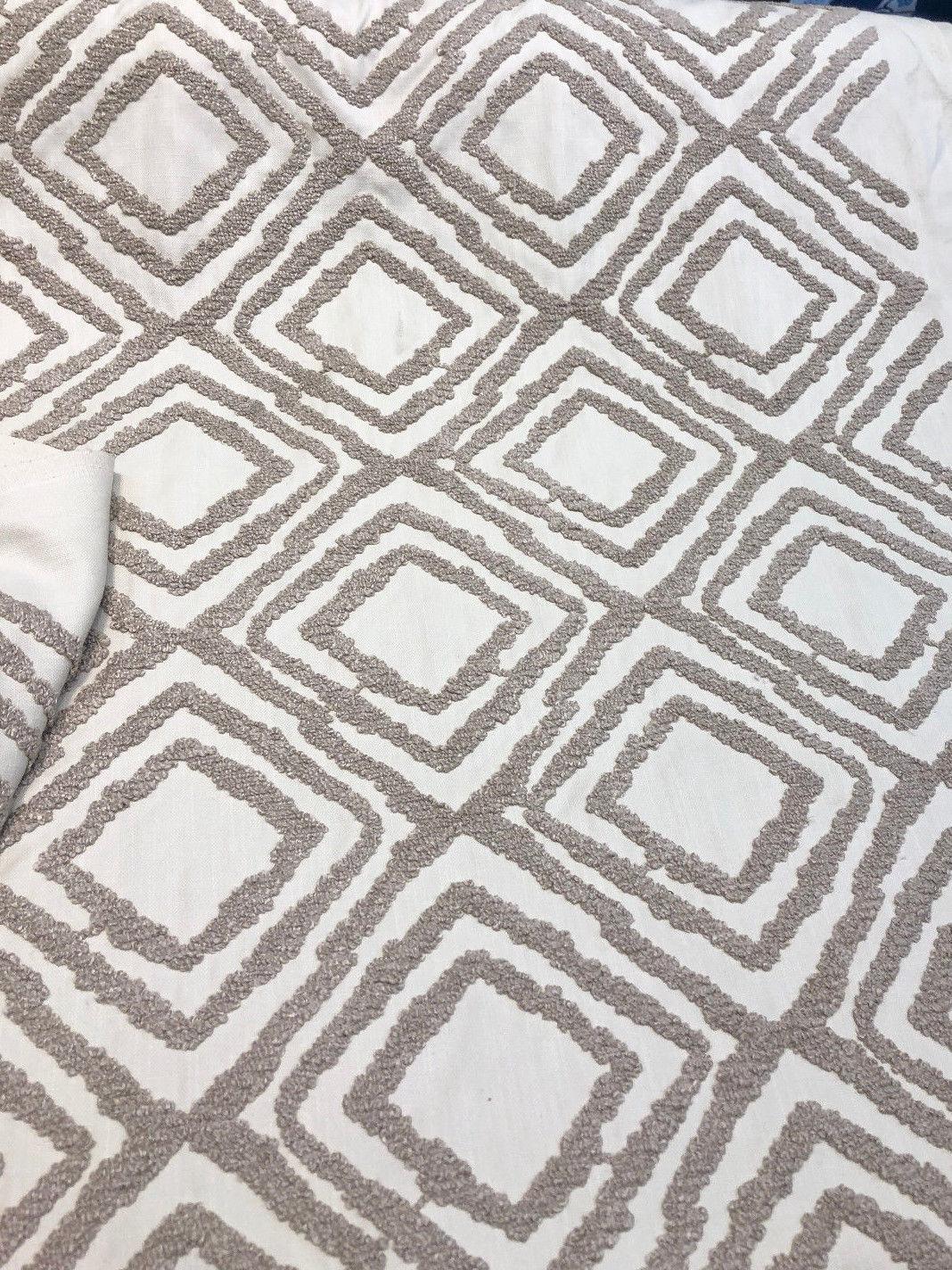 Valiant Attitude Cotton Polyester Rope Embroidered Fabric - Cream Geometric Pattern, 54" Width (1 Yard)