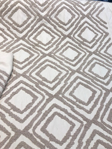 Valiant Attitude Cotton Polyester Rope Embroidered Fabric - Cream Geometric Pattern, 54" Width (1 Yard)