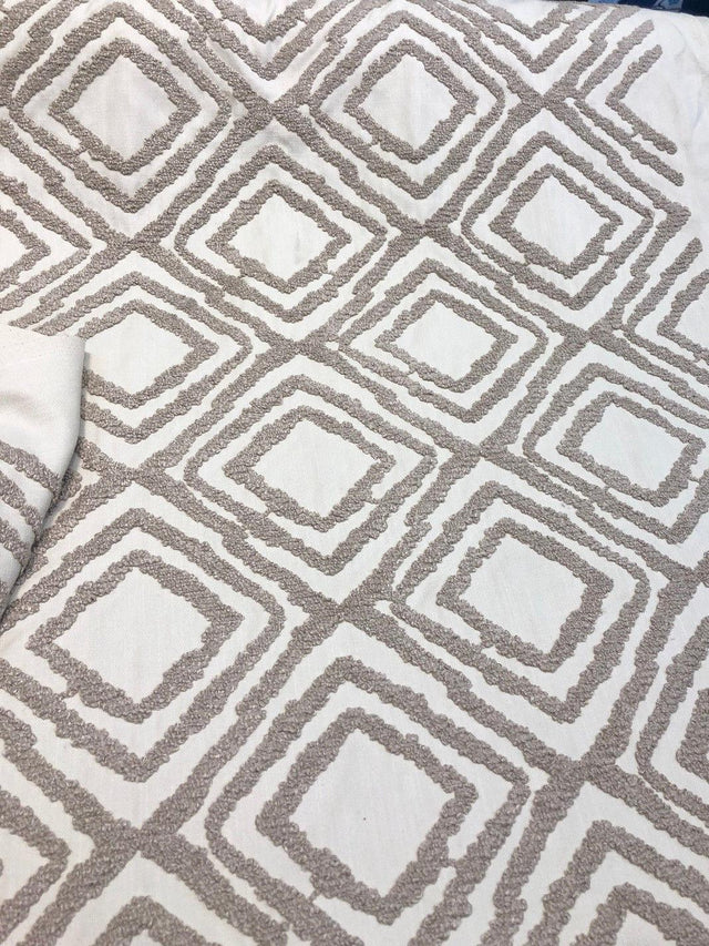 Valiant Attitude Cotton Polyester Rope Embroidered Fabric - Cream Geometric Pattern, 54" Width (1 Yard)