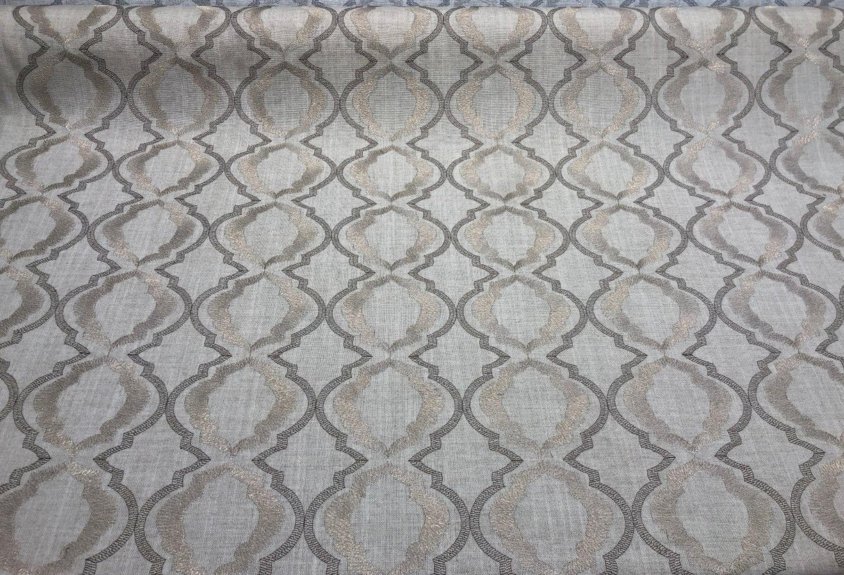 Barriester Natural Embroidered Polyester Fabric - Beige, Natural, 56" Width (1 Yard)