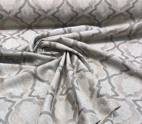 Barriester Natural Embroidered Polyester Fabric - Beige, Natural, 56" Width (1 Yard)