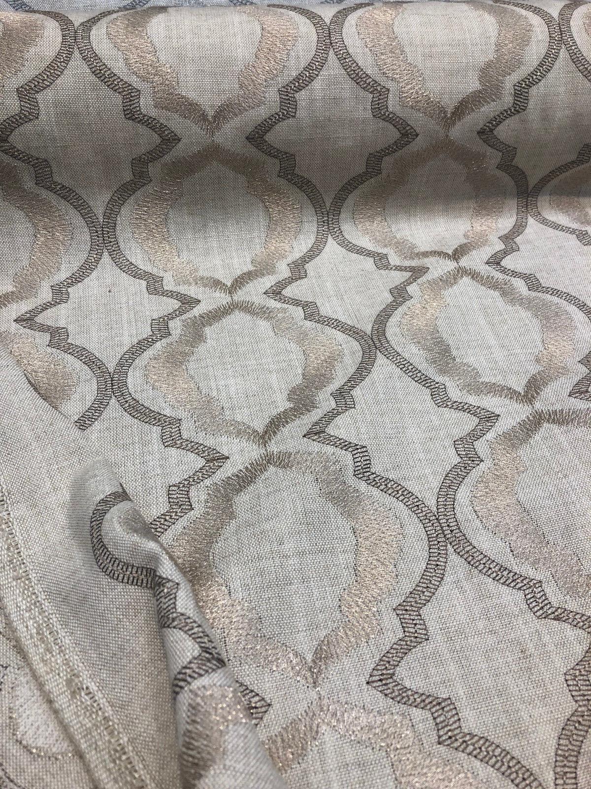 Barriester Natural Embroidered Polyester Fabric - Beige, Natural, 56" Width (1 Yard)