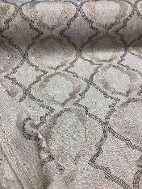 Barriester Natural Embroidered Polyester Fabric - Beige, Natural, 56" Width (1 Yard)