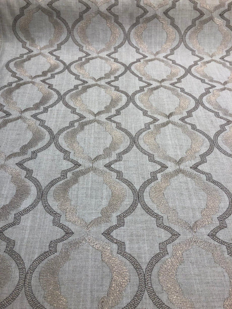 Barriester Natural Embroidered Polyester Fabric - Beige, Natural, 56" Width (1 Yard)