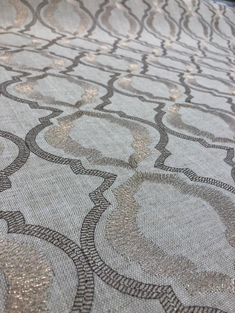 Barriester Natural Embroidered Polyester Fabric - Beige, Natural, 56" Width (1 Yard)