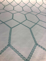 Avalon Sky Blue Jacquard Embroidered Fabric - White With Sky Blue Geometric Pattern, 56" Width (1 Yard)