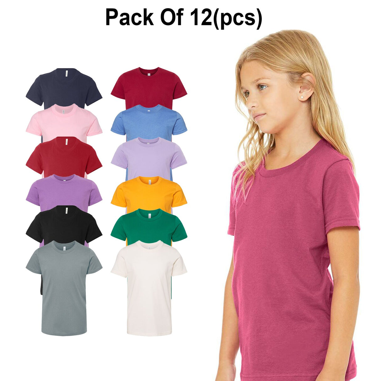 12 Pack : BELLA + CANVAS® Youth Jersey Tee - 3001Y