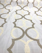 Sutton Shell On White Embroidered Faux Linen Fabric - Art Deco Embroidery, 56" Width, 10.5" Horizontal Repeat, 9.5" Vertical Repeat (1 Yard)